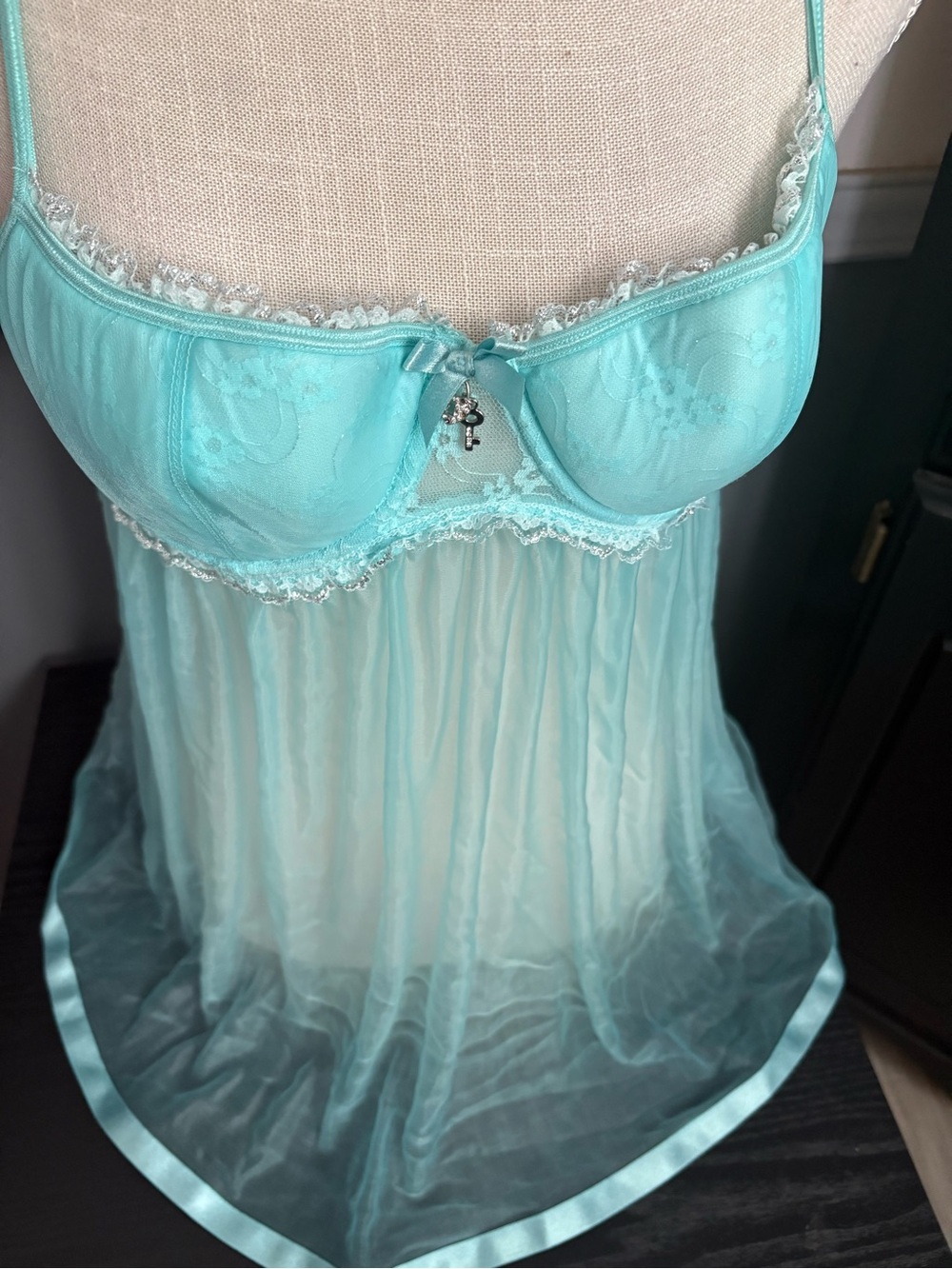Victoria's Secret Vintage pretty little thingsAqua Lace & Sheer Babydoll Chemise